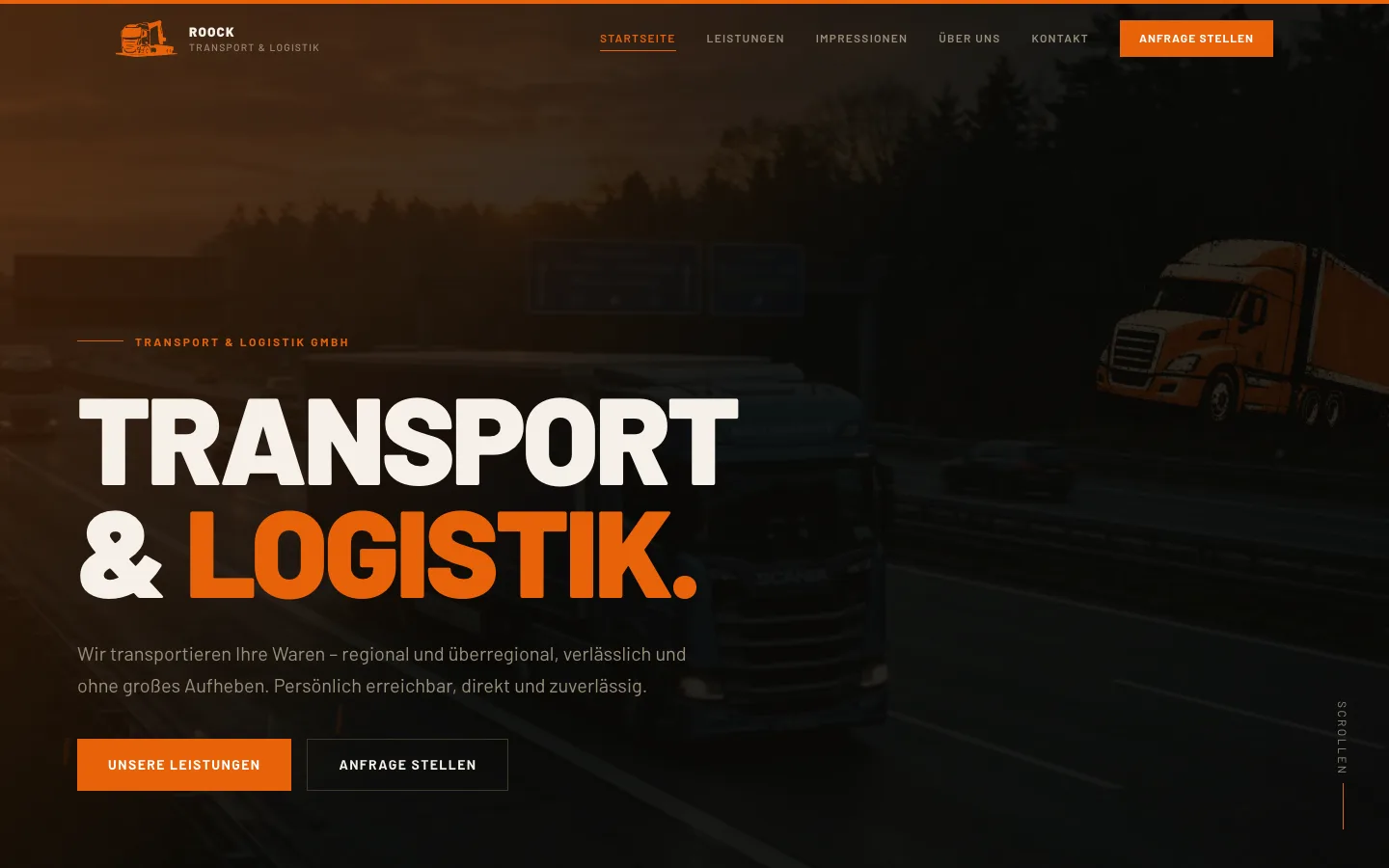 Website von Roock Transporte auf dem Desktop