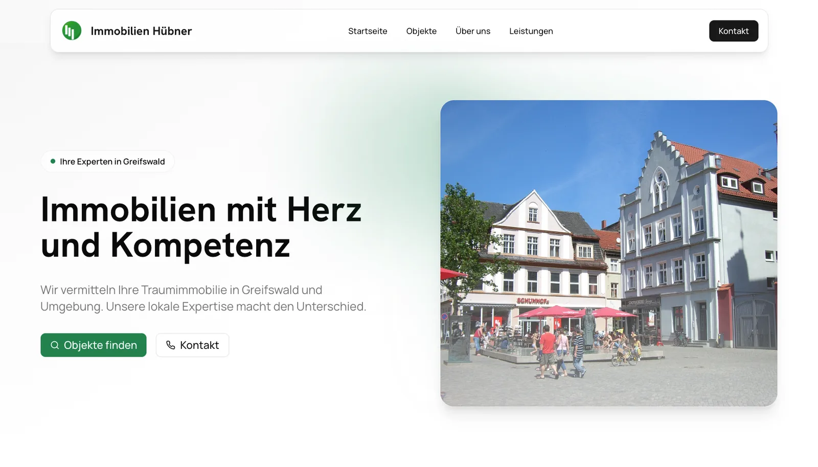 Startseite der Website von Immobilien Hübner